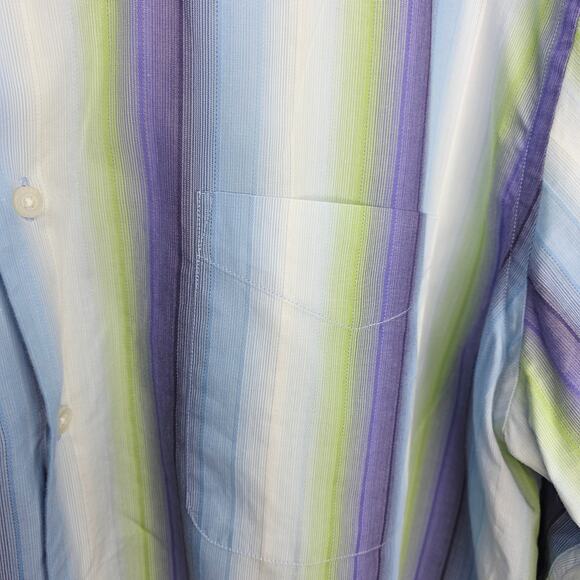 Alan Flusser Blue Striped Long Sleeve Button Front Men's Shirt Size XL Cotton - Picture 4 of 14